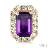5x3 MM Octagonal Shape Amethyst and 1/8 Ctw Single Cut Diamond Halo Semi-Precious Stud Earrings in 10K Yellow Gold